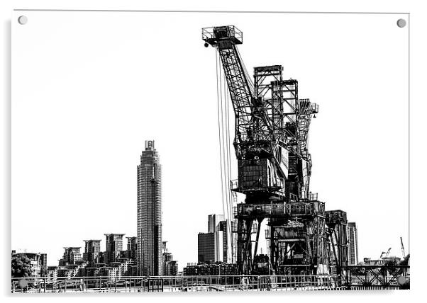 Battersea Cranes Mono Acrylic by Dean Messenger