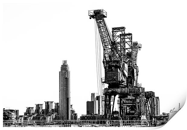 Battersea Cranes Mono Print by Dean Messenger