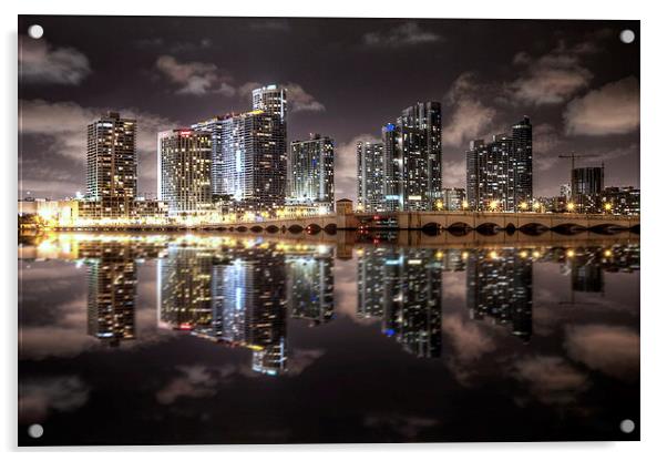 Miami Skyline Acrylic by Robert Pettitt