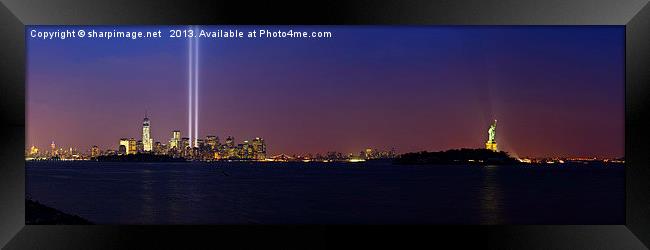 9/11 Tribute in Light from Liberty Park Framed Print by Sharpimage NET