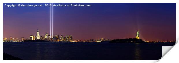 9/11 Tribute in Light from Liberty Park Print by Sharpimage NET