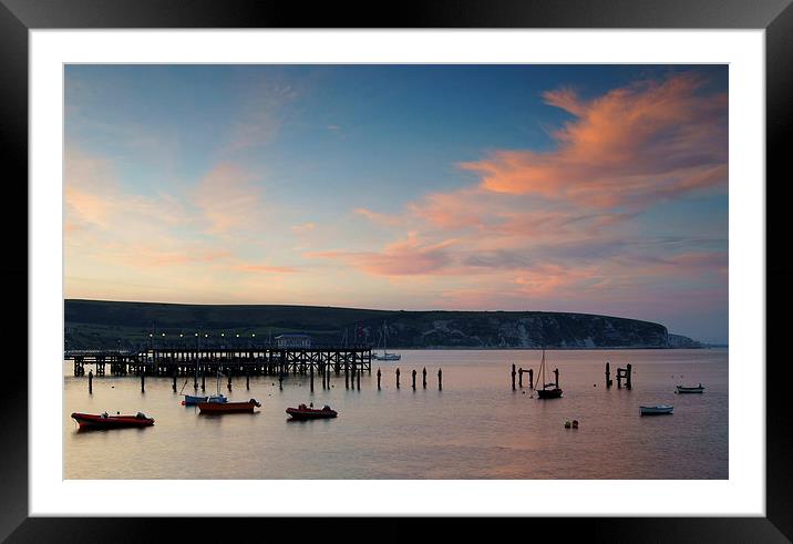 Swanage Pier & Ballard Down at Sunset Framed Mounted Print by Darren Galpin