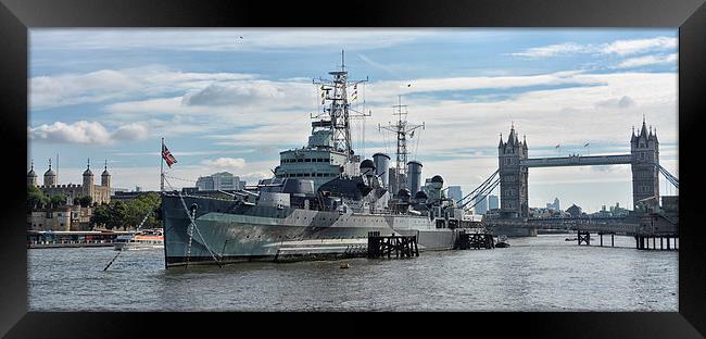 HMS Belfast and London Bridge Framed Print by Tracy Hughes