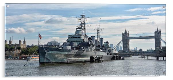 HMS Belfast and London Bridge Acrylic by Tracy Hughes