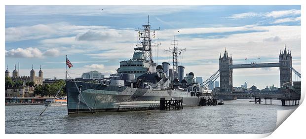 HMS Belfast and London Bridge Print by Tracy Hughes