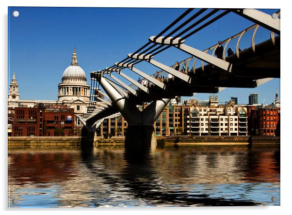 Millennium  Bridge St Pauls London Acrylic by David French