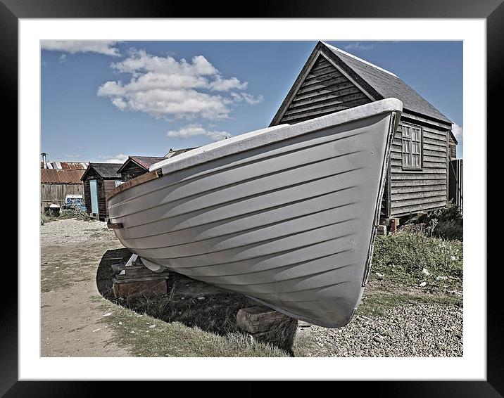 Gray Boat and Sheds Framed Mounted Print by Bill Simpson