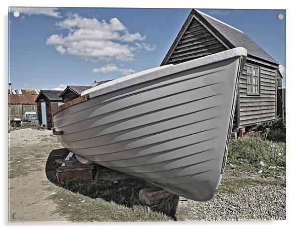 Gray Boat and Sheds Acrylic by Bill Simpson