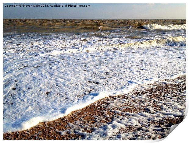 Waves crashing beach Print by Steven Dale
