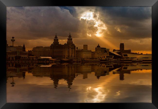 Sunlit Liverpool Skyline Framed Print by Rob Lester