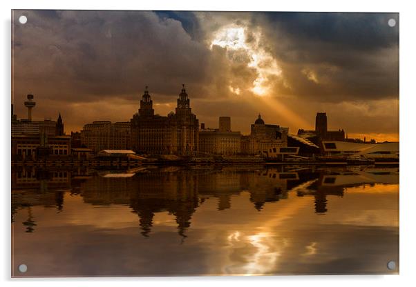 Sunlit Liverpool Skyline Acrylic by Rob Lester