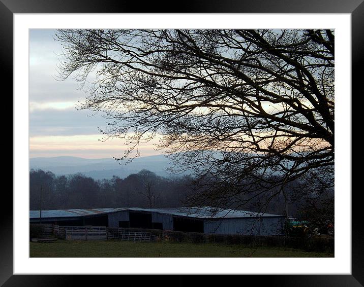 Dusk over the farm sheds Framed Mounted Print by Bill Lighterness