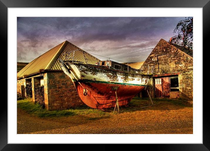 Old Boat and Farm Buildings Framed Mounted Print by Anne Macdonald