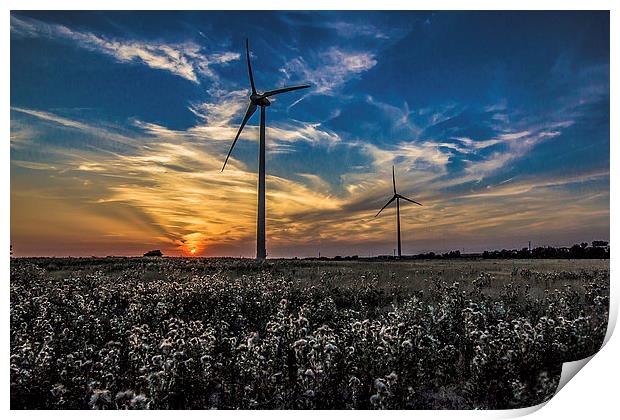 twin wind turbines Print by jim wardle-young