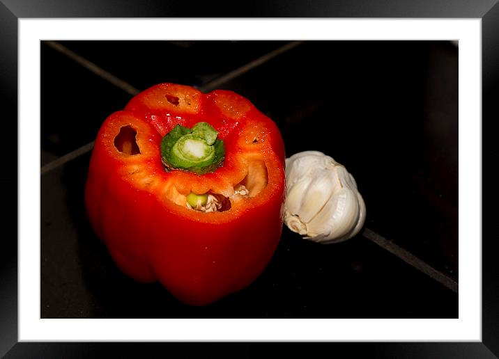 Pepper and Garlic Framed Mounted Print by Anne Rodkin