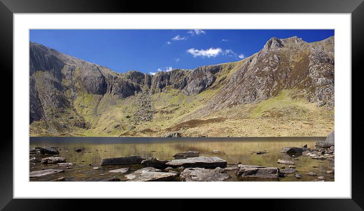 Llyn Idwal and the Glyders panorama Framed Mounted Print by James Ward