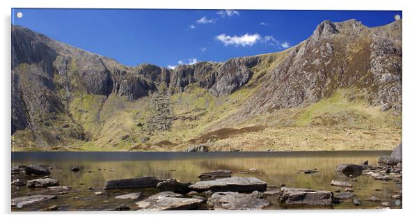 Llyn Idwal and the Glyders panorama Acrylic by James Ward