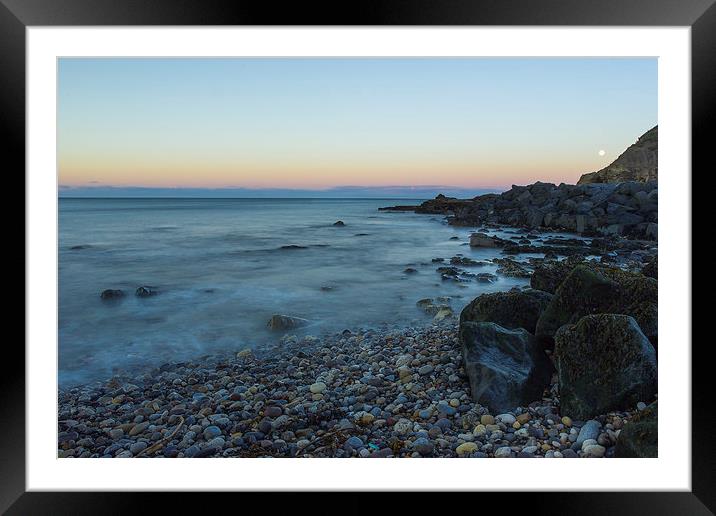 Seaham Beach Moonrise Framed Mounted Print by Angie Morton