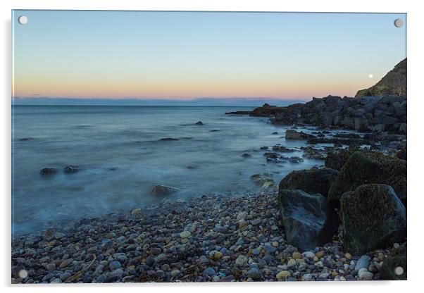 Seaham Beach Moonrise Acrylic by Angie Morton