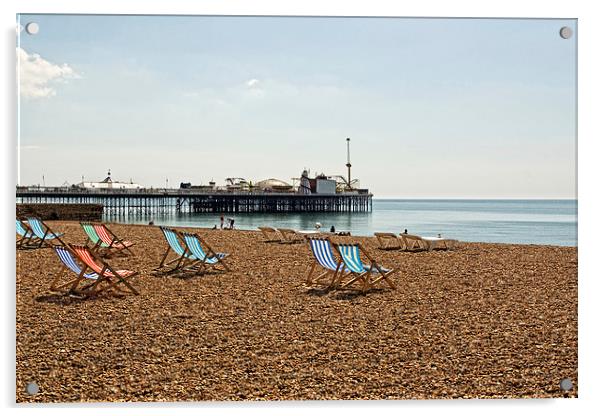 Deckchairs and Brighton Pier Acrylic by VICTORIA HENDRICK