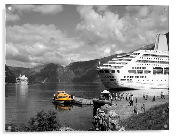 Cruise ships at Eidfjord Acrylic by Bill Lighterness