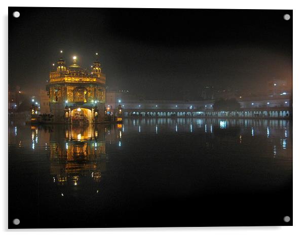 The Golden Temple at Night Acrylic by Sophia Yarwood