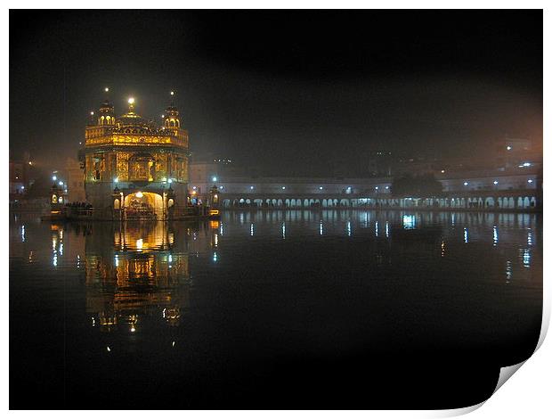 The Golden Temple at Night Print by Sophia Yarwood