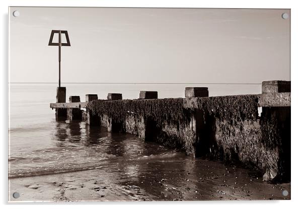 High Tide Marker & Groynes, Swanage Bay Acrylic by Darren Galpin