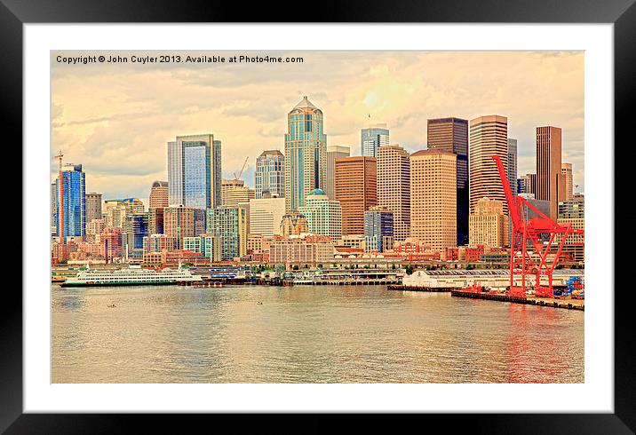 Seattle Skyline Framed Mounted Print by John Cuyler
