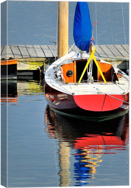 Red boat and reflections Rockland Maine USA Canvas Print by Marianne Campolongo