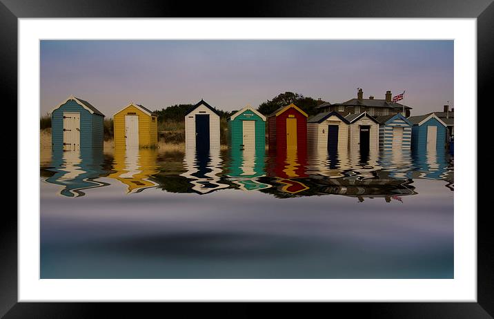 Southwold Beach Huts Flood 1 Framed Mounted Print by Bill Simpson