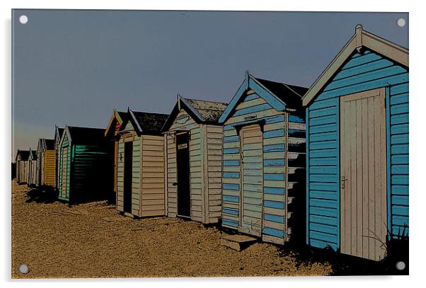 Southwold Blue Beach Huts Posterised Acrylic by Bill Simpson