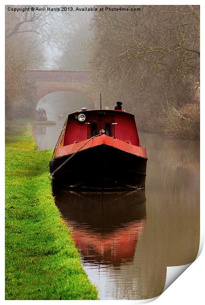 Narrowboat on the Canal Print by Avril Harris