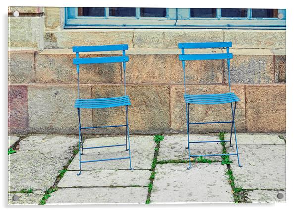 Blue chairs 1 Stockholm Sweden Acrylic by Marianne Campolongo