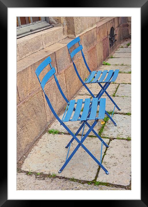 Blue chairs 2 Stockholm Sweden Framed Mounted Print by Marianne Campolongo