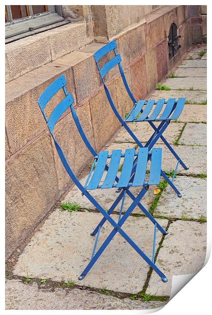 Blue chairs 2 Stockholm Sweden Print by Marianne Campolongo