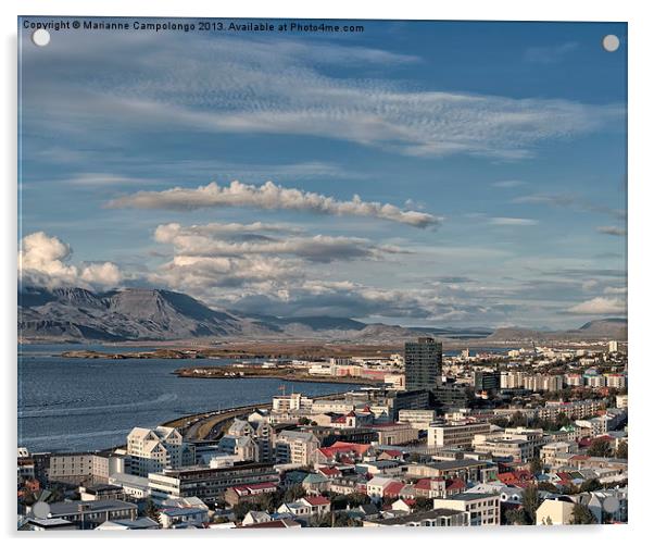 Aerial view of Reykjavik Iceland Acrylic by Marianne Campolongo
