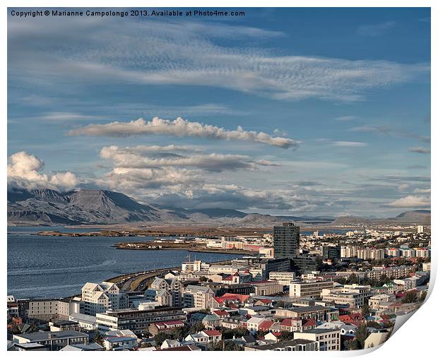 Aerial view of Reykjavik Iceland Print by Marianne Campolongo
