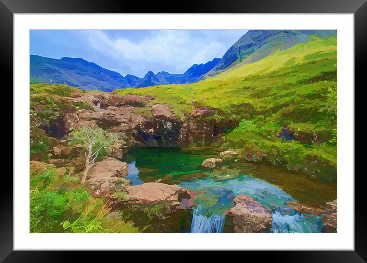 Fairy Pools of Skye Watercolour Framed Mounted Print by Chris Thaxter