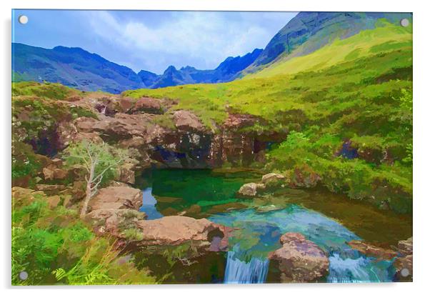Fairy Pools of Skye Watercolour Acrylic by Chris Thaxter