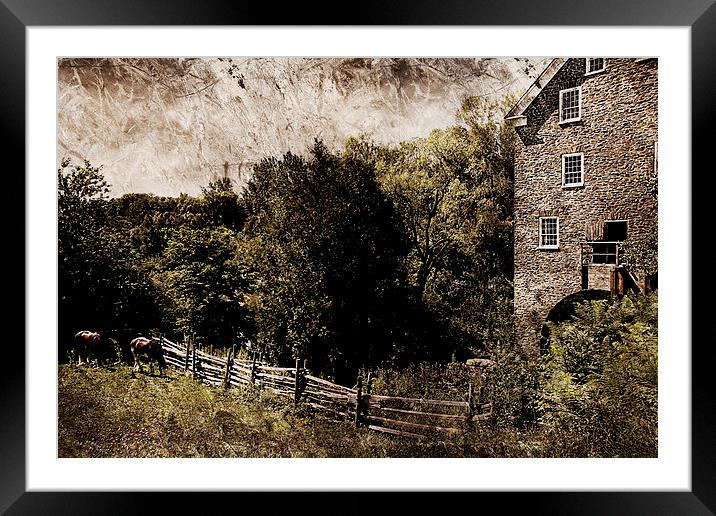 pastoral  with old mill and horses Framed Mounted Print by olga hutsul