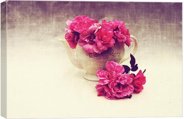 teapot with garden roses Canvas Print by olga hutsul