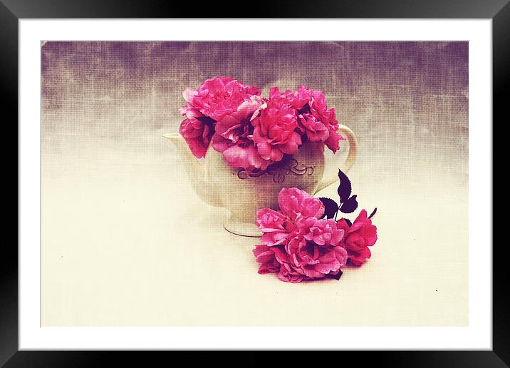 teapot with garden roses Framed Mounted Print by olga hutsul