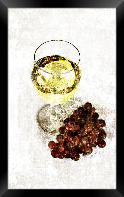 white wine glass with grapes Framed Print by olga hutsul