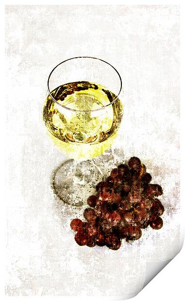 white wine glass with grapes Print by olga hutsul