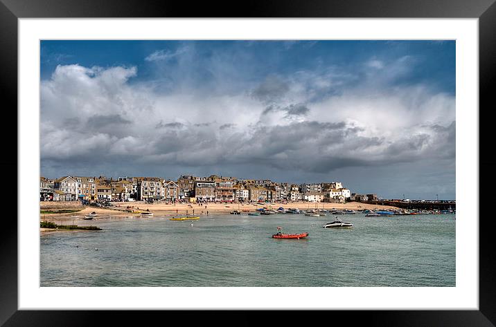 Rain clouds gather over St Ives Framed Mounted Print by Rosie Spooner