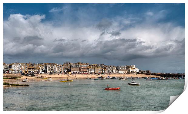 Rain clouds gather over St Ives Print by Rosie Spooner