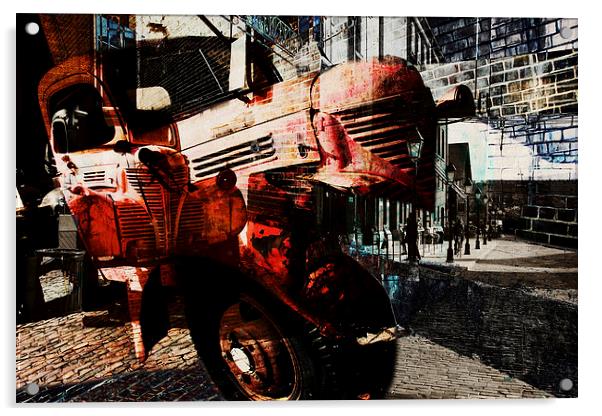 red rusted truck urban collage Acrylic by olga hutsul