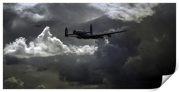 Bomber`s moon: Lancasters at night Print by Gary Eason