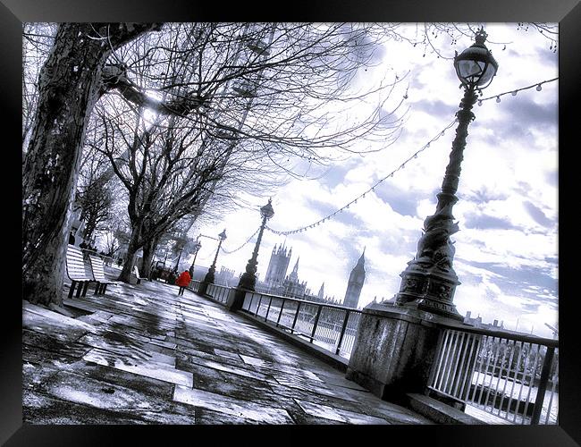 Red jacket on the south bank Framed Print by Jonathan Pankhurst
